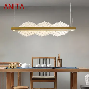 ANITA LED Современный Подвесной Светильник В Китайском Стиле С Креативным Дизайном Простоты, Золотая Потолочная Люстра Для Домашнего Чайного Домика, Столовой