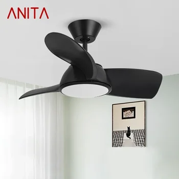 ANITA Nordic LED Fan Light Современный минимализм Ресторан Гостиная Кабинет Потолочный вентилятор Пульт дистанционного управления Электрическим вентилятором