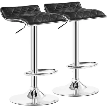 Регулируемые барные стулья VECELO, высота для кухонной стойки, комплект из 2 предметов, черный