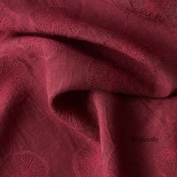 Смесовая ткань из хлопка и льна, жаккард цвета одуванчика, винно-красная высококачественная ткань для одежды, высококачественная льняная ткань.