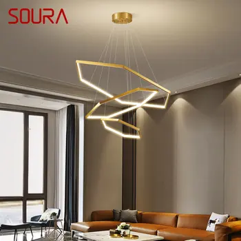 Современный Латунный подвесной светильник SOURA LED, 3 цвета, кольцевой подвесной светильник, креативный дизайн, декор для дома, гостиной, столовой