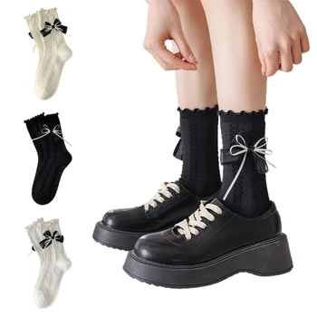 Японские носки до щиколоток с оборками в стиле Лолиты, колготки с милым бантом, Свободные носки, хлопковые летние носки для ботинок для женщин и девочек