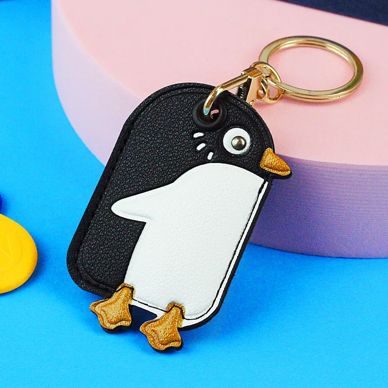 Милый брелок с пингвином для девочек и мальчиков, карта доступа Kawaii, кожаный чехол, кольцо для ключей, подвеска, Airtag, чехол для защиты от потери, креативный лучший подарок