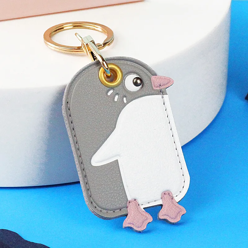 Милый брелок с пингвином для девочек и мальчиков, карта доступа Kawaii, кожаный чехол, кольцо для ключей, подвеска, Airtag, чехол для защиты от потери, креативный лучший подарок